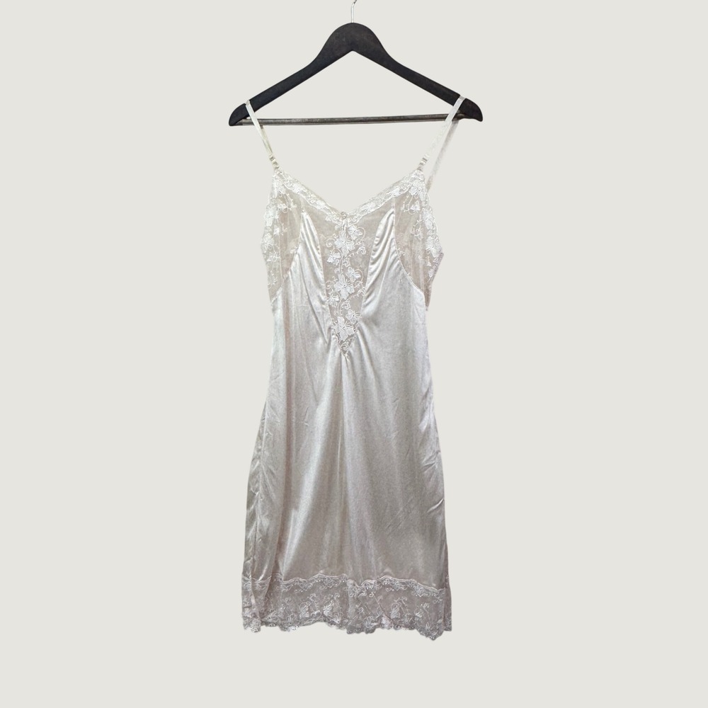 Vintage Wacoal Full Slip Womens S (85) Ivory Satin Sheer Lace Lingerie Nightgown